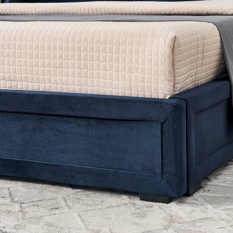 Queen/King Size Modern Upholstered Platform Bed Frame, Velvet Storage Bed with Headboard, Side Bookcases & Drawers Nightstand