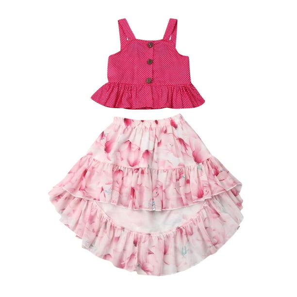 Calsunbaby Toddler Baby Girls Ruffle Strap Top+Boho Floral Skirt