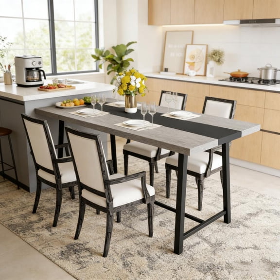 Toauuo 70.9" Long Dining Table, Large Tabletop Kitchen Table with Steel Legs, 1.6" Thick MDF Top 8-Person Seating, Industrial Rustic Wood Grain, Adjustable Feet, Multipurpose, Scratch-Resistant