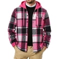thumbnail image 2 of Zynoxe Mens Flannel Shirt Jacket Fall Soft Plaid Button Down Long Sleeve Drawstring Hoodies with Pocket Versatile Comfortable Shacket Hot Pink M, 2 of 5