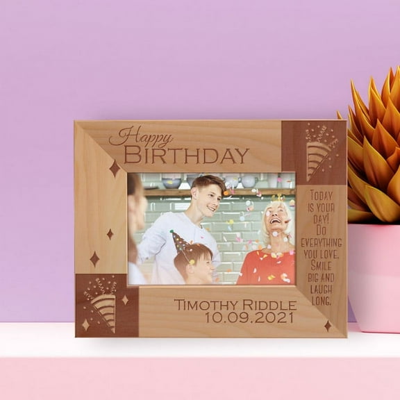 Happy Birthday Today Is Your Day Personalized Wooden Frame-5" x 3 1/2" Brown Horizontal