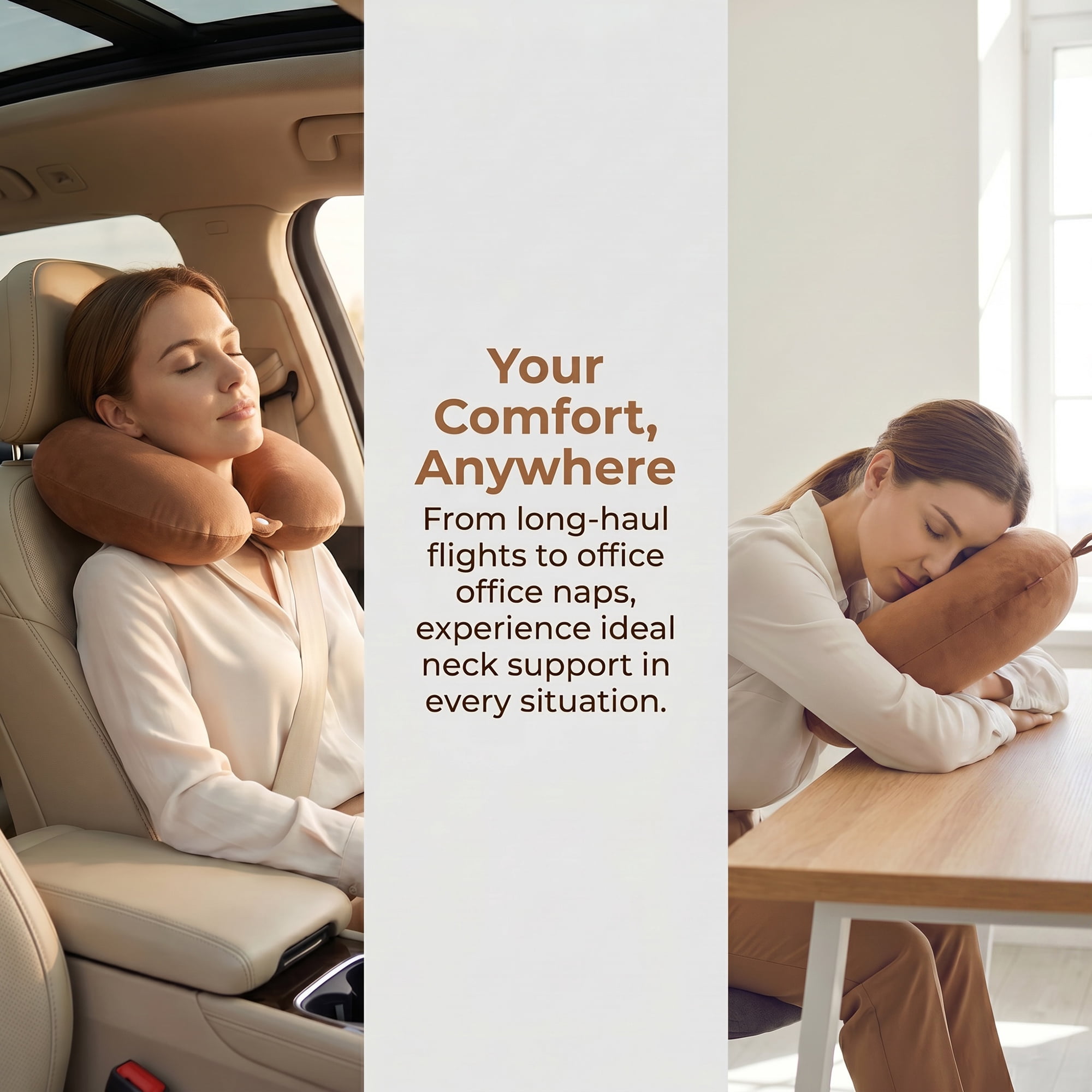 Unique Bargains Memory Foam Travel U Shape Neck Pillow Snap Closure Bean Brown 12"x12"x4"