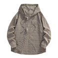 thumbnail image 5 of Plaid Shirt Jacket Men Fall Winter Long Sleeve Loose Casual Button Down Drawstring Hooded Shirt Work Shirts Outerwear, 5 of 7