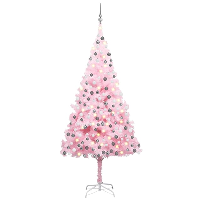 vidaXL Artificial Pre-lit Christmas Tree with Ball Set Pink 240 cm PVC