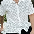 thumbnail image 4 of USNSM Mens Lace Hollow Out Button Down Shirt Short Sleeve Mesh Lapel Shirts Casual Summer Beach Vacation Tops White L, 4 of 6