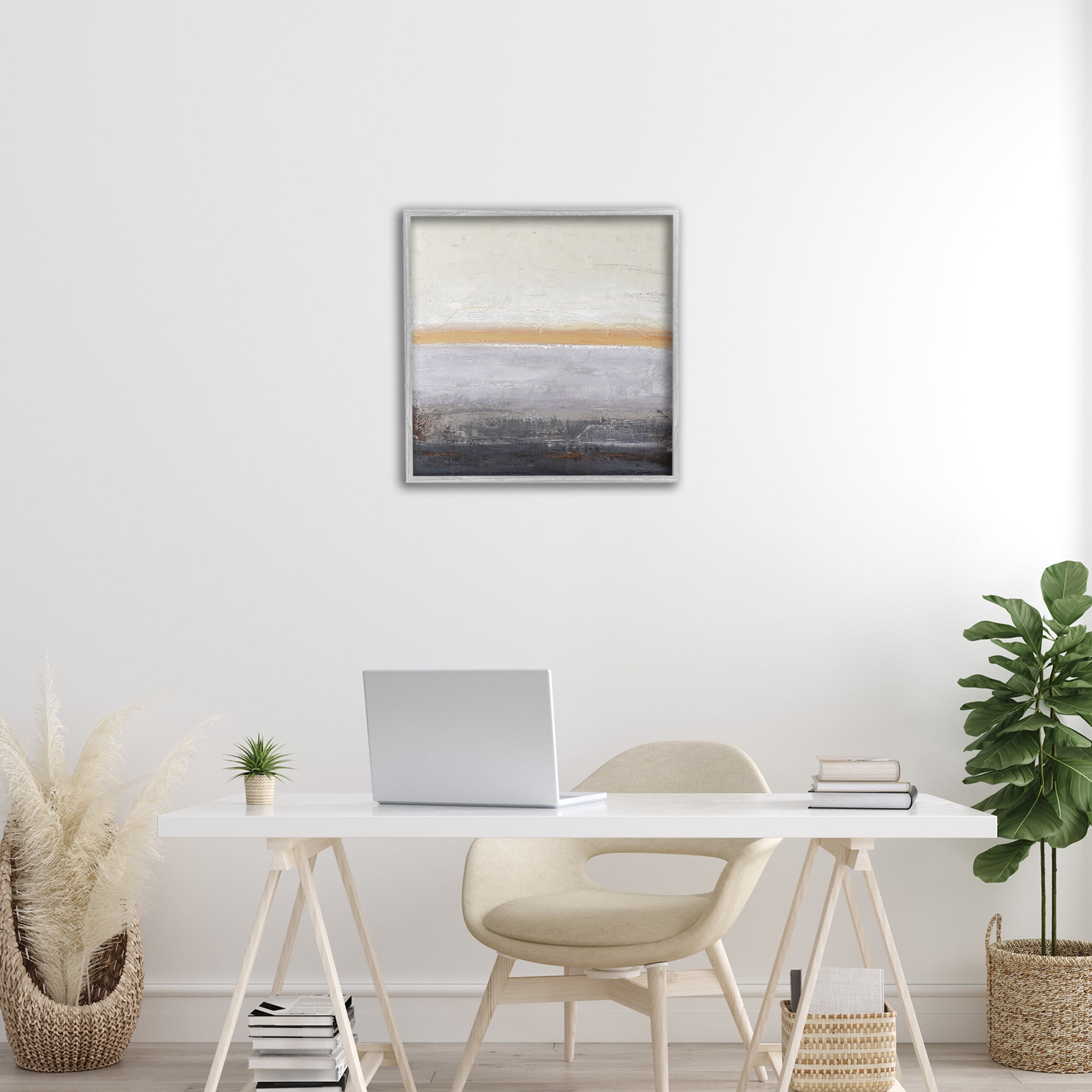Warm Peachy Horizon Gray Framed Giclee Art, design by Design Fabrikken