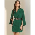 thumbnail image 2 of DARING DIVA Slit Sleeve Belted Double Breasted Blazer Dress S Green, 2 of 6
