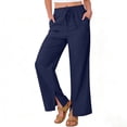 thumbnail image 5 of Juslio Womens Linen Pants Plus Size Side Opening Elastic Waist Linen High Waist with Pockets Straight Leg Pants, 5 of 8