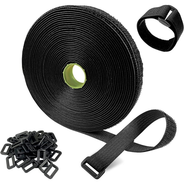 10 m Velcro Tape with 50 Buckles, Black DIY Velcro Cable Ties, Reusable Cable Ties, Free Cut to Size, Self-Adhesive Velcro Cable for Tidy Wires, Ropes, 2 cm Wide Walmart.com