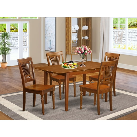 East West Furniture Picasso 5-piece Wood Dinette Table Set in Saddle Brown