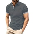 thumbnail image 3 of Men's Shirts, Mens Collared Shirts Short Sleeve Casual Golf Shirt Contrast Trim Button Placket Athletic Summer Work Top Travel Wear Dark Gray S, 3 of 8