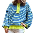 thumbnail image 3 of Womens Oversized Color Block Striped Sweatshirts Henley Shirts Casual Pullover Waffle Knit Tops, 3 of 7