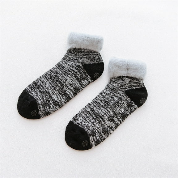 MSJUHEG Thermal Socks,Wool Ankle Socks Men,Sleep Socks for Men,Thin Wool Socks Men,Wool Socks,Women Winter Thickened Plush Socks Nonslip Floor Short Socks Black One Size