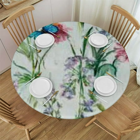 

Sheronv Flowers Butterflies Bird Round Table Cover Stain Resistant Washable Indoor Outdoor Tablecloth Kitchen Dining Wedding Parties 100% Polyester Waterproof Fabric Table Cloth 46 -50