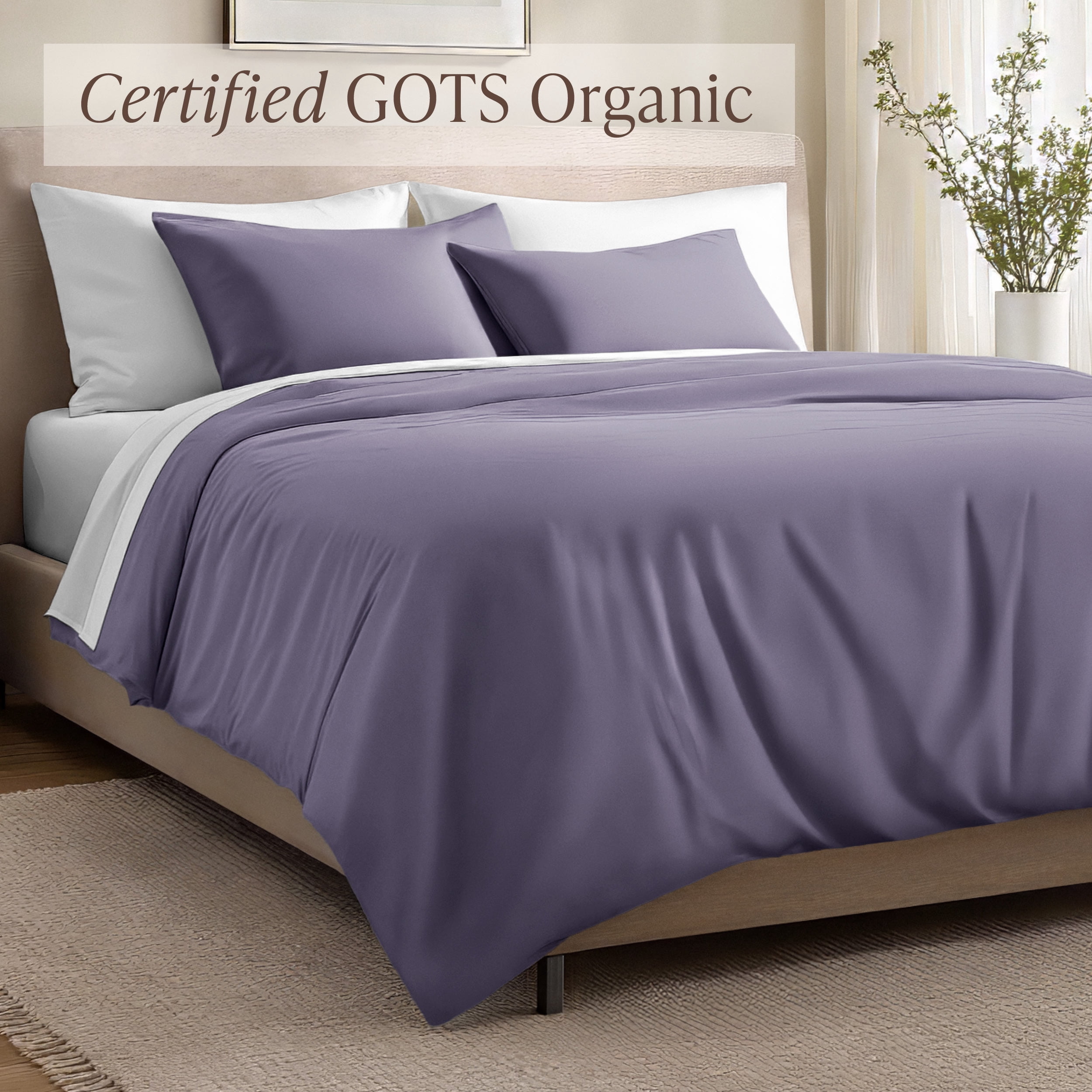 Bare Home Organic Cotton Duvet Cover Set - 400 Thread Count - Sateen Weave - King, Dusty Purple, 3-Pieces