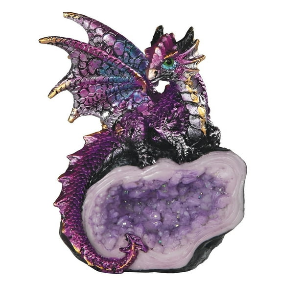 FC Design 4"H Purple Dragon Guarding Faux Crystal Cave Figurine Statue Sculpture Ornament Decoration Home/Room Decor and Unique Gift Ideas for Housewarming, Holidays and Birthdays