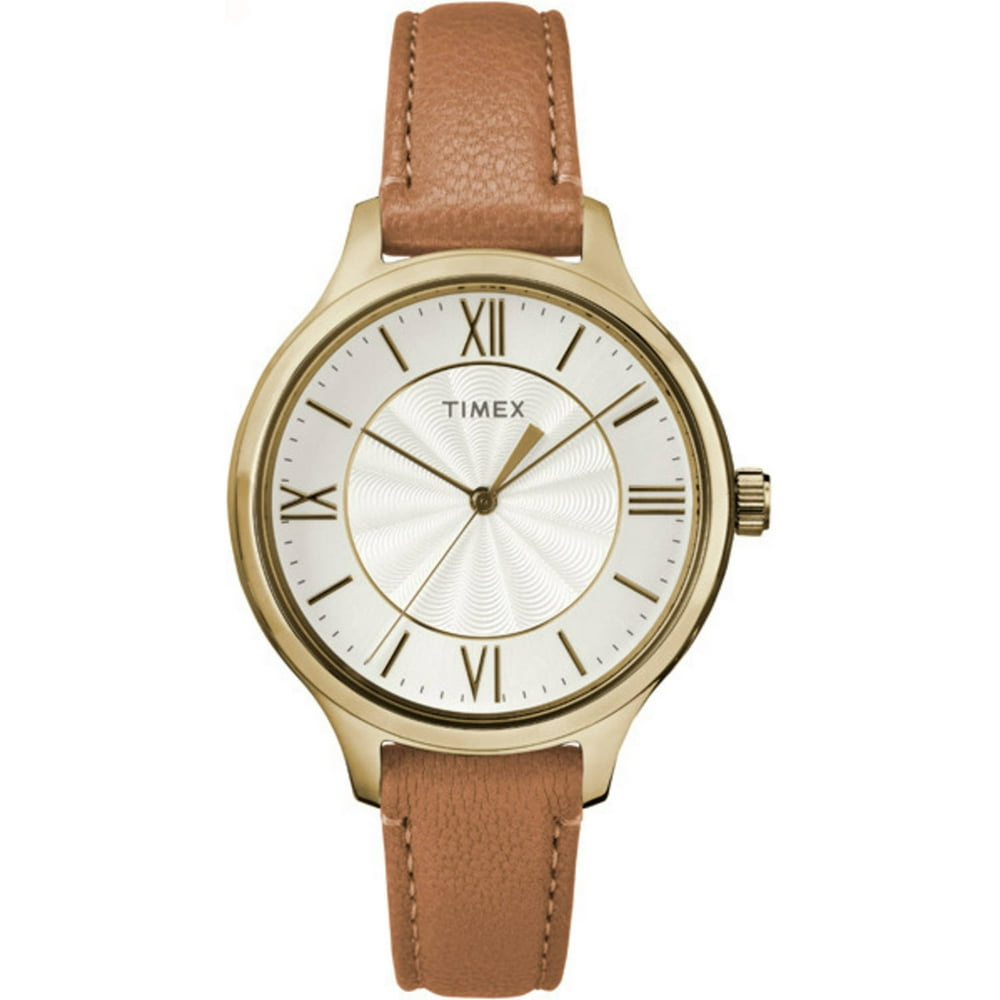 Timex Women's Peyton GoldTone Watch, Brown Leather Strap Walmart