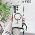 thumbnail image 1 of Adjustable Straps With Phone Case For Magsafe For Samsung S23 S22 Ultra S21 FE Soft Rope Lanyard Magnetic Plating Cases Neckband Green For Samsung S23, 1 of 6