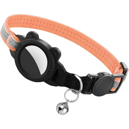 Upgraded AirTag Cat Collar | Breakaway | Reflective | Waterproof Apple Air Tag Holder | Safety Elastic Band | Soft Suede | GPS Tracker for Girl Boy Cats, Kittens, Puppies, Patent Pending (Orange)