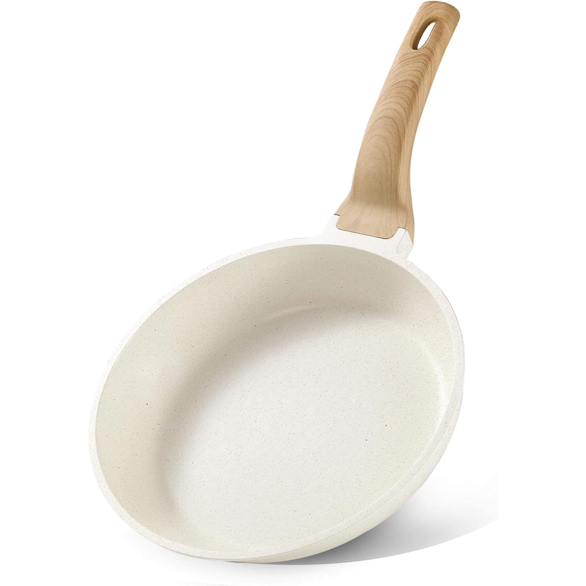 Non Stick Frying Pan Skillet, Omelet Pan, Healthy Non Toxic Granite Chef Pan, Induction Compatible Egg Frying Pan with Heat-Resistant Handle, PFOA-Free,Cream White, 8"