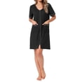 thumbnail image 2 of INSPIRE CHIC Womens Zipper Robes Front Open Knit Short Bathrobe Collarless House Coat with Pockets Soft Nightgown M Black, 2 of 6