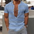thumbnail image 2 of Fancifize Mens Casual Striped Henley Shirt Button Down Summer Beach Shirts Big and Tall Short Sleeve Loose Fit Shirt, 2 of 5