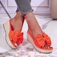 thumbnail image 2 of KEGIRLOM Women's Fashionable Casual Beach Outerwear Versatile Solid Color Bow Round Toe Wedge Sandals Orange 9.5, 2 of 9