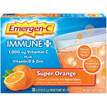 Emergen-C Immune Plus  C Supplement for Immune Support, Super Orange, 30 Ct