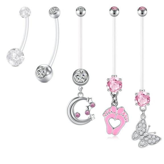 LAURITAMI Mix-Styles Maternity Belly Button Pierced Rings, 5 Pieces