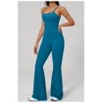 thumbnail image 3 of PISONIC Workout Sets for Women, 2 Piece Seamless Spaghetti Straps Crop Top Matching High Waist Flare Leggings Gym Yoga Outfits, 3 of 8