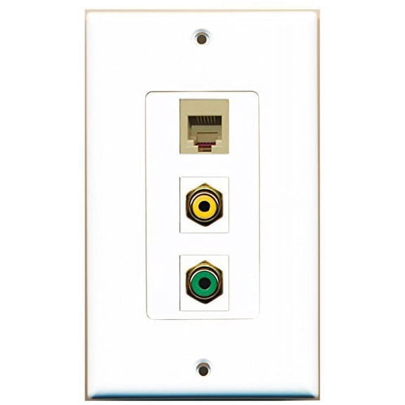 RiteAV - 1 Port RCA Yellow and 1 Port RCA Green and 1 Port Phone RJ11 RJ12 Beige Decorative Wall Plate Decorative