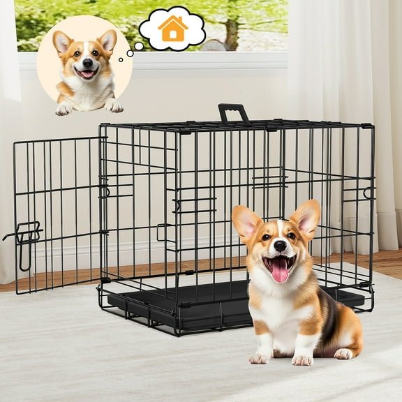 Dkelincs 18" Dog Crate for Small Dogs, Portable Foldable Metal Dog Cage & Kennel with Removable Tray for Home Travel, Black