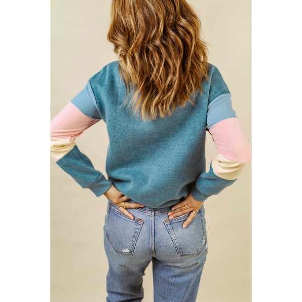 ABPHQTO Sudadera de mujer de manga larga con bloques de color azul