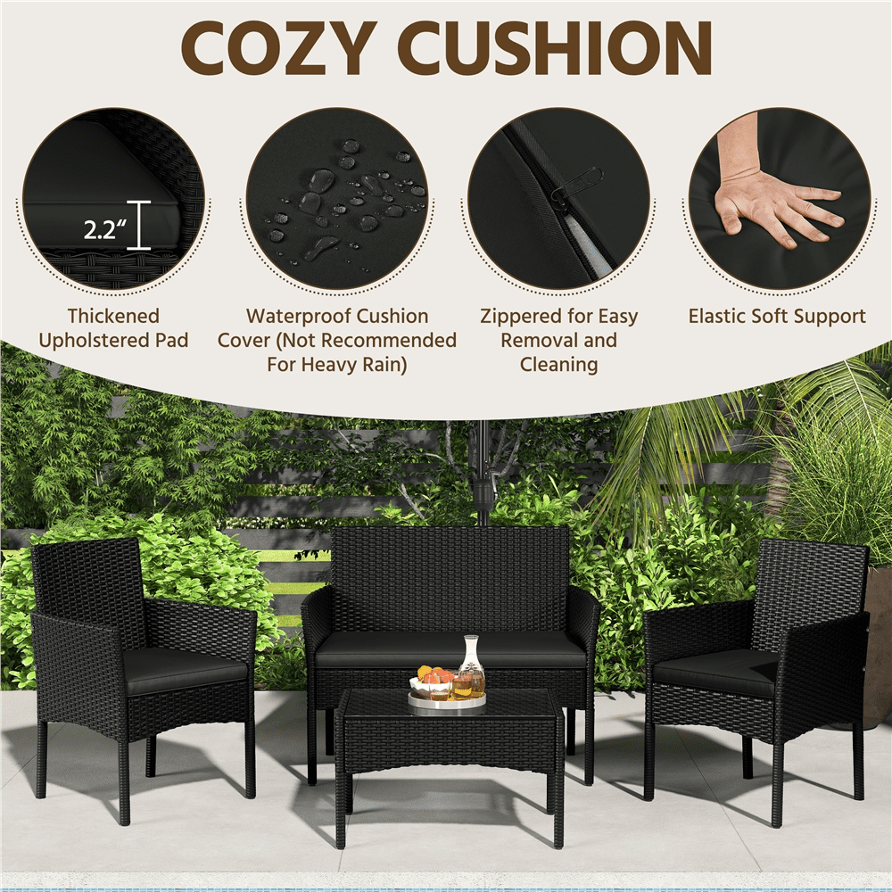 Renwick 4-Piece Outdoor Reception Set with Sofas and Coffee Table, Black/Gray