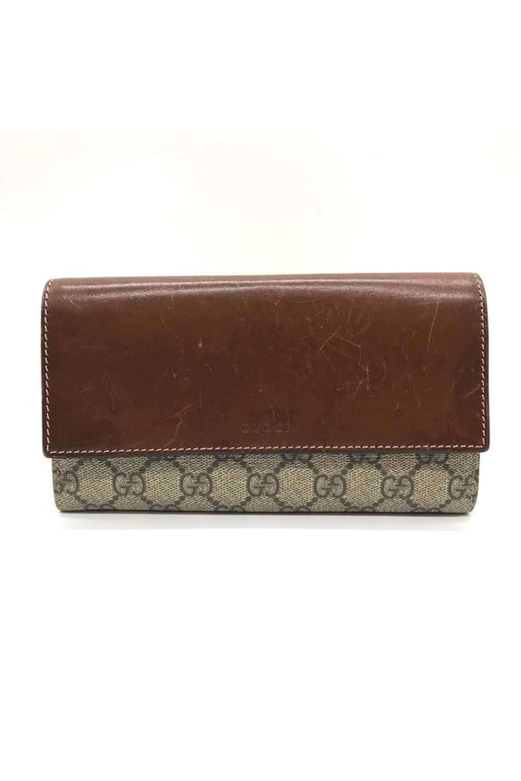 Pre-Owned Gucci Long Wallet GG Supreme Leather Bi-fold Brown Men's 410100 GUCCI (Good)