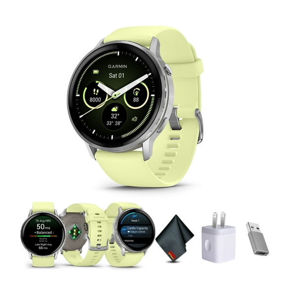 Garmin Venu 4, 45mm, Advanced Fitness Tracker GPS Smartwatch,  1.4" AMOLED Display, Built-in Flashlight, 12 Days of Battery Life, Silver with Citron Silicone Band (Watch Bundle)