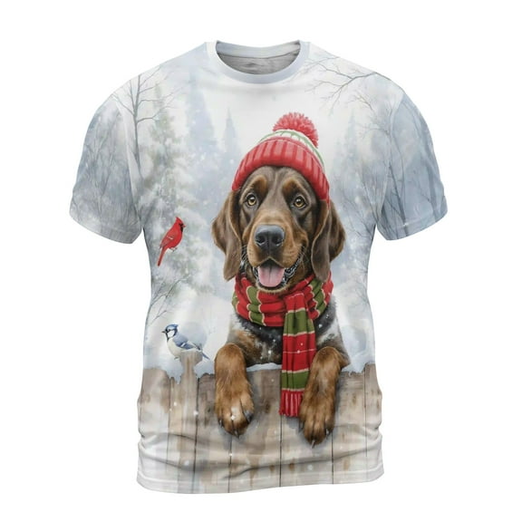 Playful German Shorthaired Pointer Welcomes Winter Snowy Day with Cardinal Bird All Over Print 3D Shirt Unisex Merch GSP Lover Dog Gift - 2017