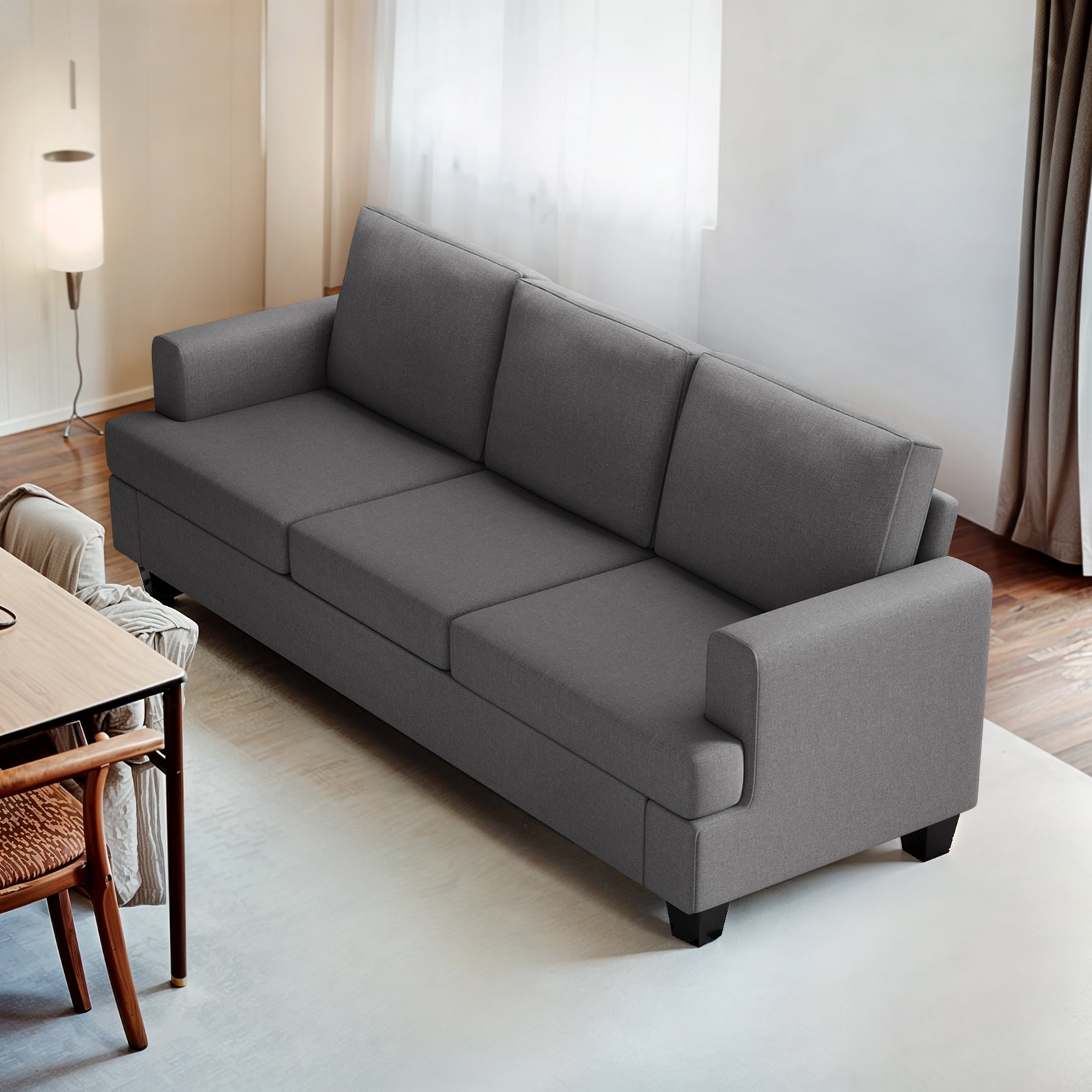Furniliving 84.75” 3 Seater Sofa Couch, Modern Upholstered Sofa with Extra Deep Seats, Linen Fabric Sofa for Living Room Apartment Lounge, (Dark Gary)