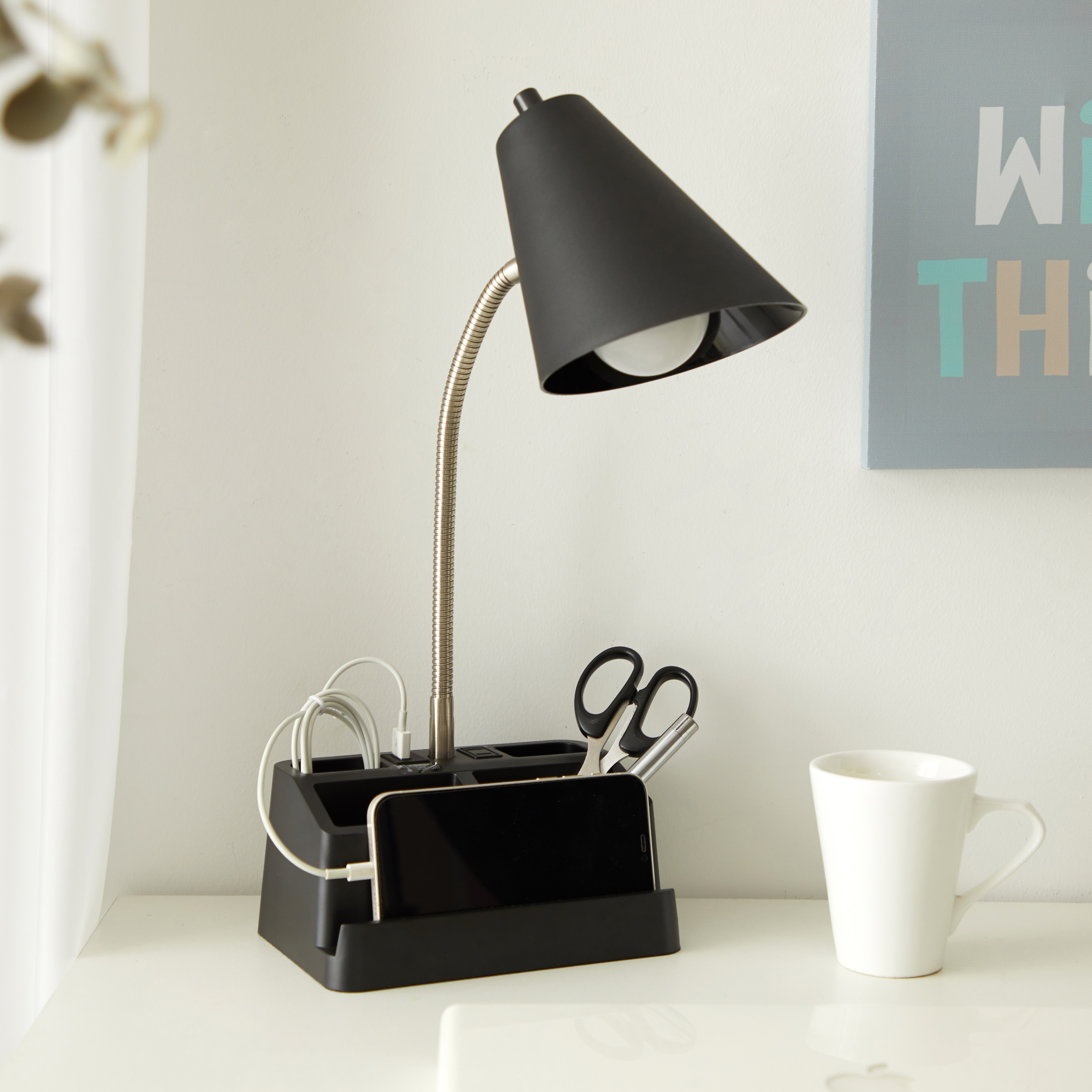Mainstays 15" LED Gooseneck Desk Lamp with Organizer photo 3