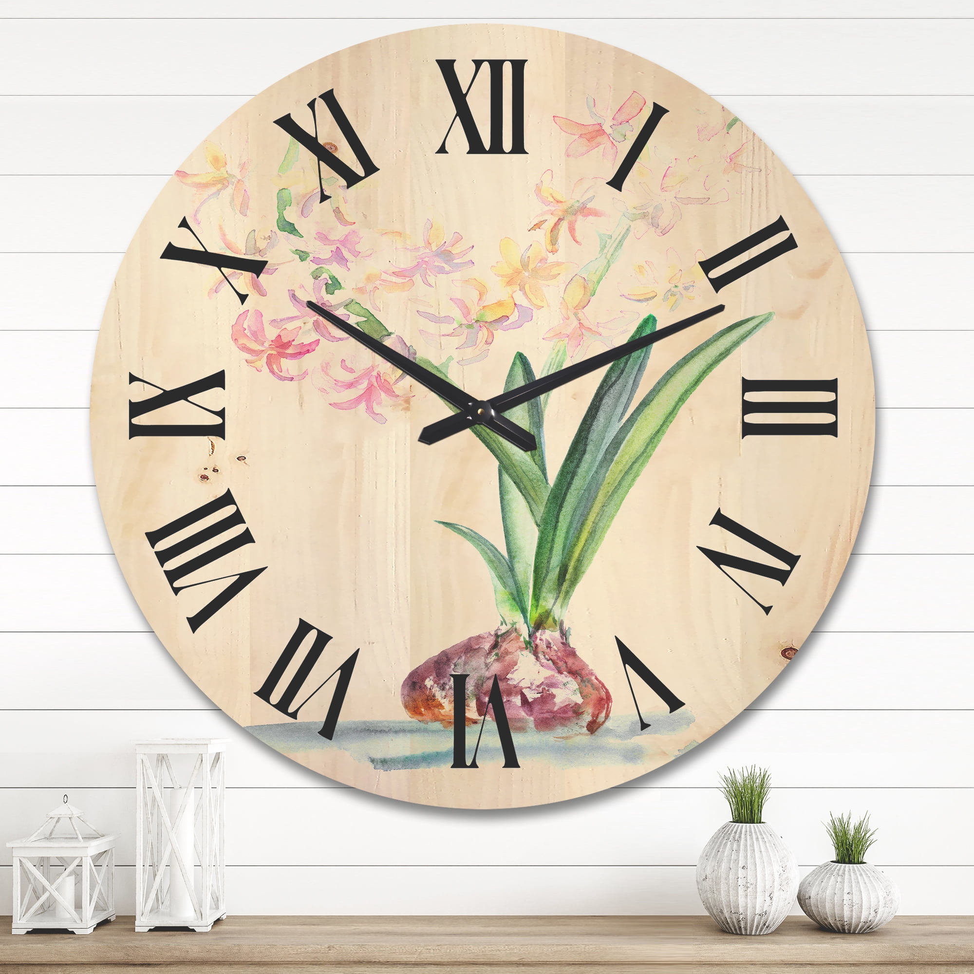 Designart 'Blossoming Hyacinth' Traditional Wood Wall Clock