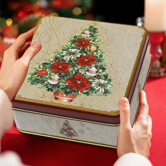 Amzcrzy Boîte de Rangement, Étagère de Rangement, Étagères de Rangement, Boîte-Cadeau de Noël en Fer-Blanc pour Bonbons Collations Biscuits, Organisateur de Rangement en Métal, Boîte Décorative pour Friandises des Fêtes pour Enfants Adultes Fête, Boîte de Rangement en Fer