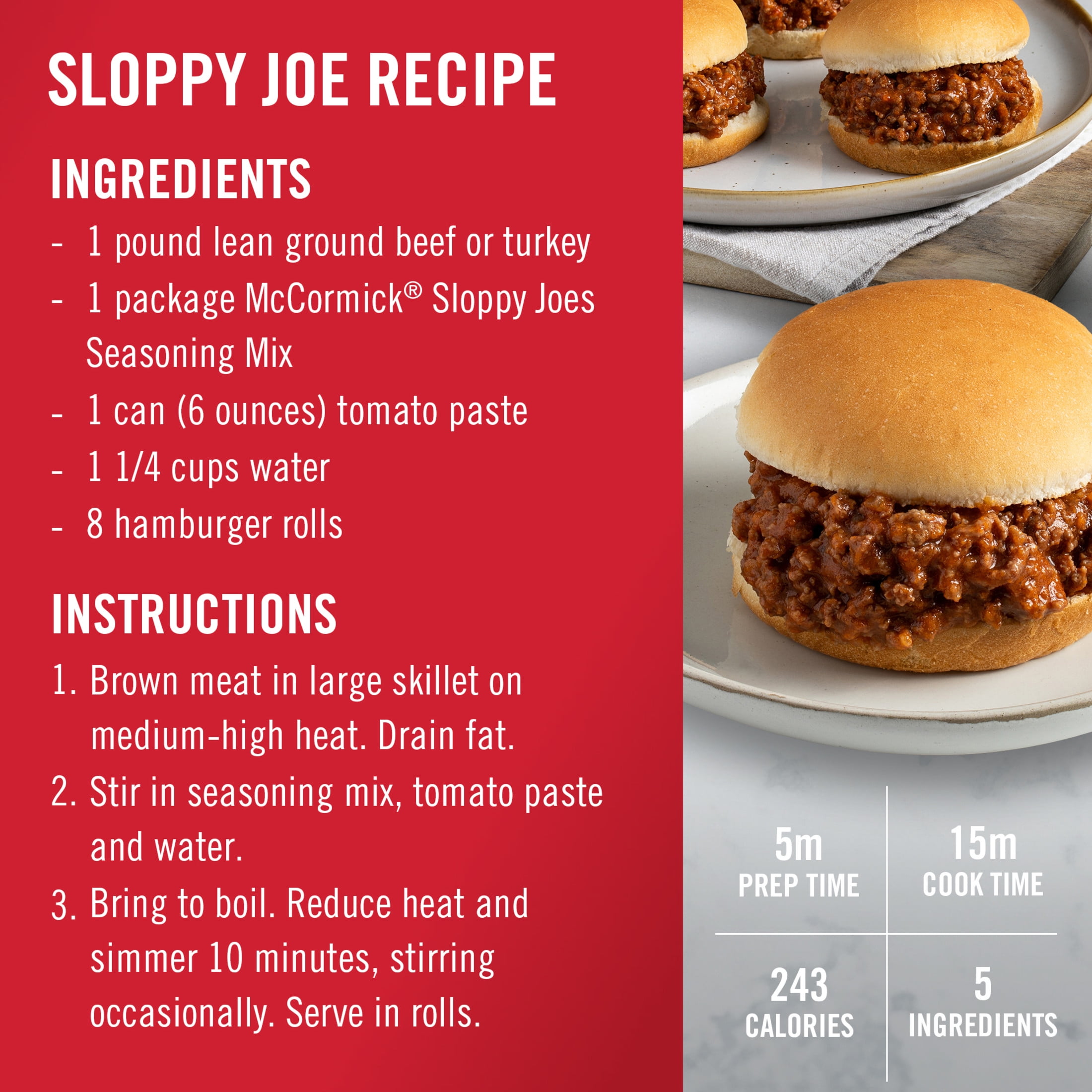 McCormick Sloppy Joes Seasoning Mix, 1.31 oz Packet