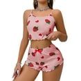 thumbnail image 2 of Cute Pajamas for Women Strawberry Print PJ Set Crop Cami Tops and Shorts Set 2 Piece Lounge Sets Light pink XL, 2 of 6