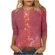 thumbnail image 2 of ICHUANYI Clearance Women's Fashion Printed Loose T-shirt 3/4 Sleeves Blouse Round Neck Casual Tops(Red, L) ICHUANYI WER2023080700814, 2 of 4