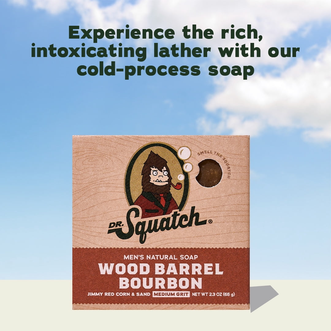 Dr. Squatch Men's Mini Bar Soap, Travel Size Natural Bar Soap for Men, Wood Barrel Bourbon, 2.3 oz