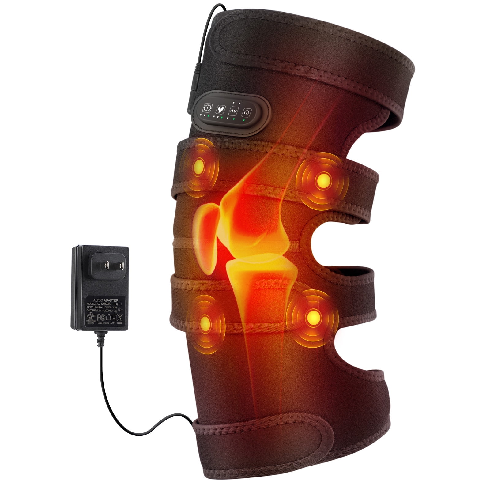 Knee Massager with Heat & Vibration, Large Heating Pad for Thigh & Knee & Calf Discomfort Relief, Knee Heated Brace Leg Massager 3X Coverage,5 Vibration Modes 3 Heat Levels,AC Adapter Heating Faster