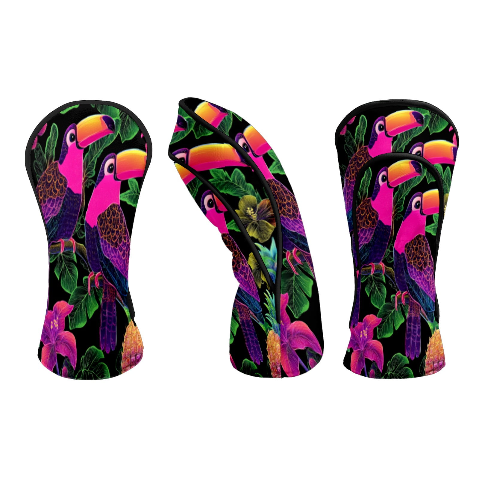 Golf Head Covers for Woods and Driver Waterproof Leather Golf Club Head Covers for Women Men Golf Driver Fairway Wood Headcover Purple Toucan Floral Mural