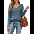 thumbnail image 1 of Camisa de Larga con Cuello en V para Mujer, Túnica de Otoño, Suéter Informal Elegante, Ropa y . Azul XL, 1 of 9
