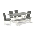 thumbnail image 2 of East West Furniture V097DR207-6 6-Pc Dining Room Set - 4 Dining Chairs, a Modern Bench Cement Top and 1 Modern Cement Dining Room Table Top with High Chair Back - Linen White Finish, 2 of 10