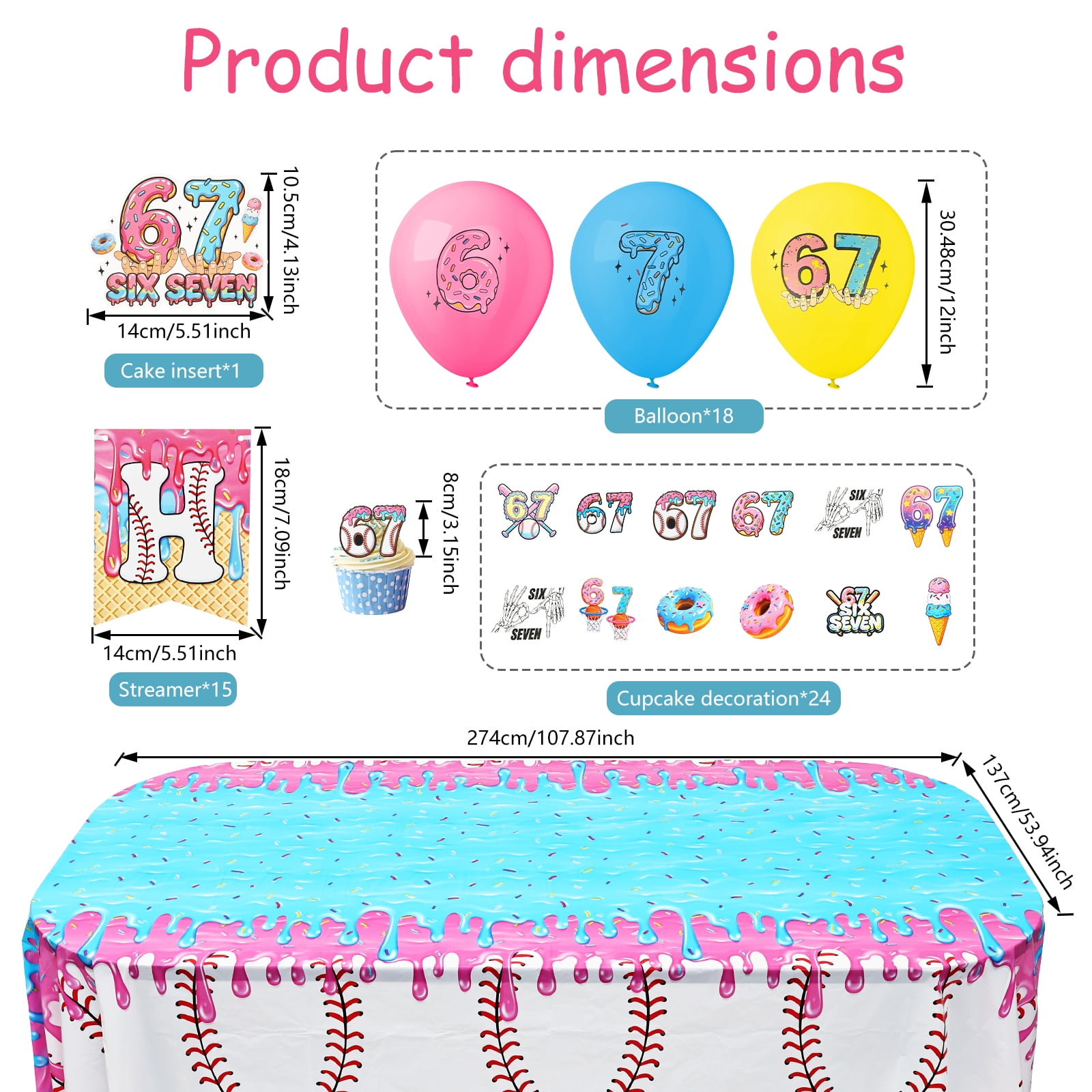 6 7 Birthday Party Decoration Set Reusable 6 7 Happy Birthday Decor Supplies with Balloon Banner Tablecloth Cake Topper for Themed Gathering